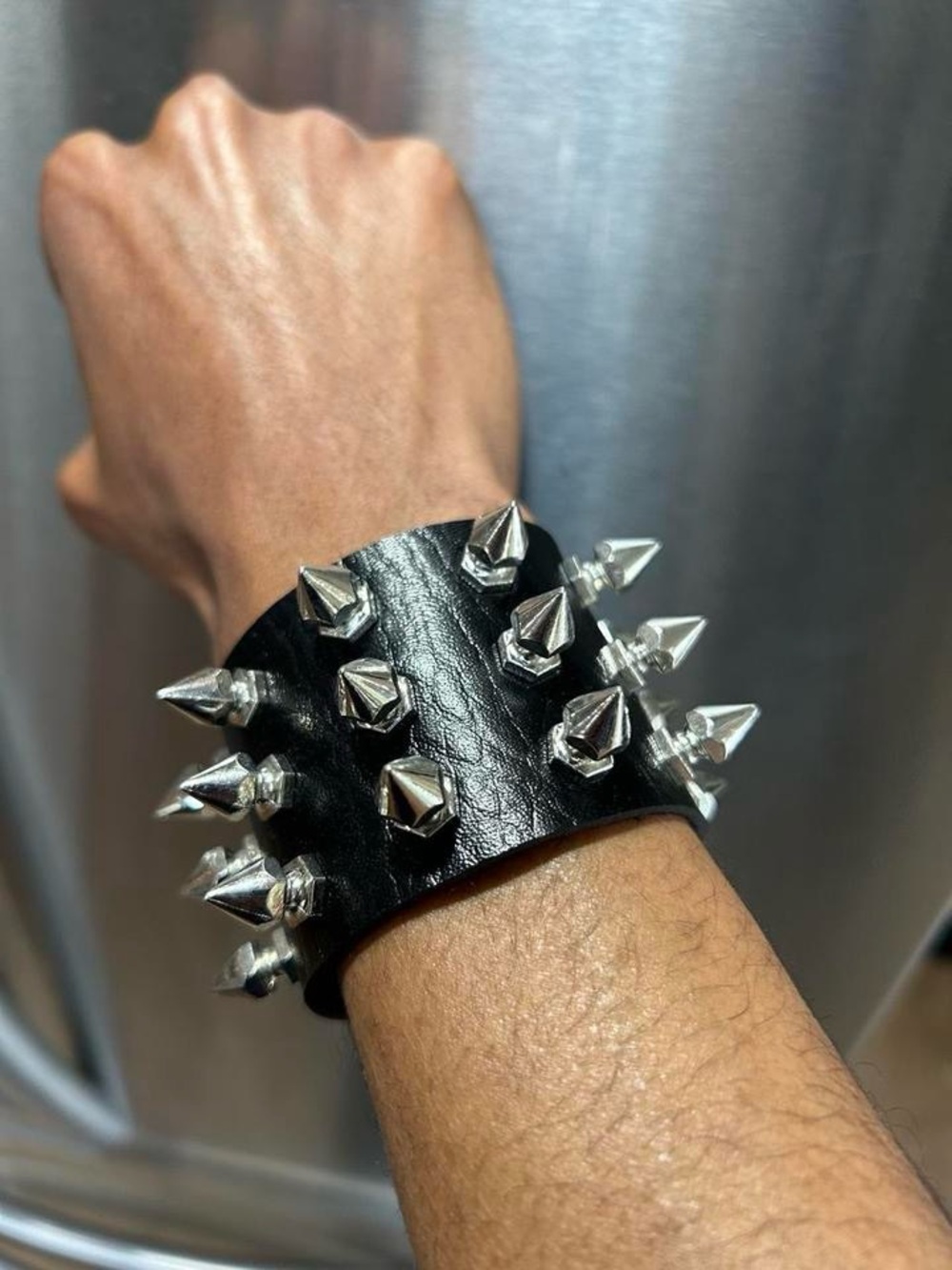 Faux Leather Gothic Studded Spiked Bracelet Choker Punk Spike Rivets Cuff Black